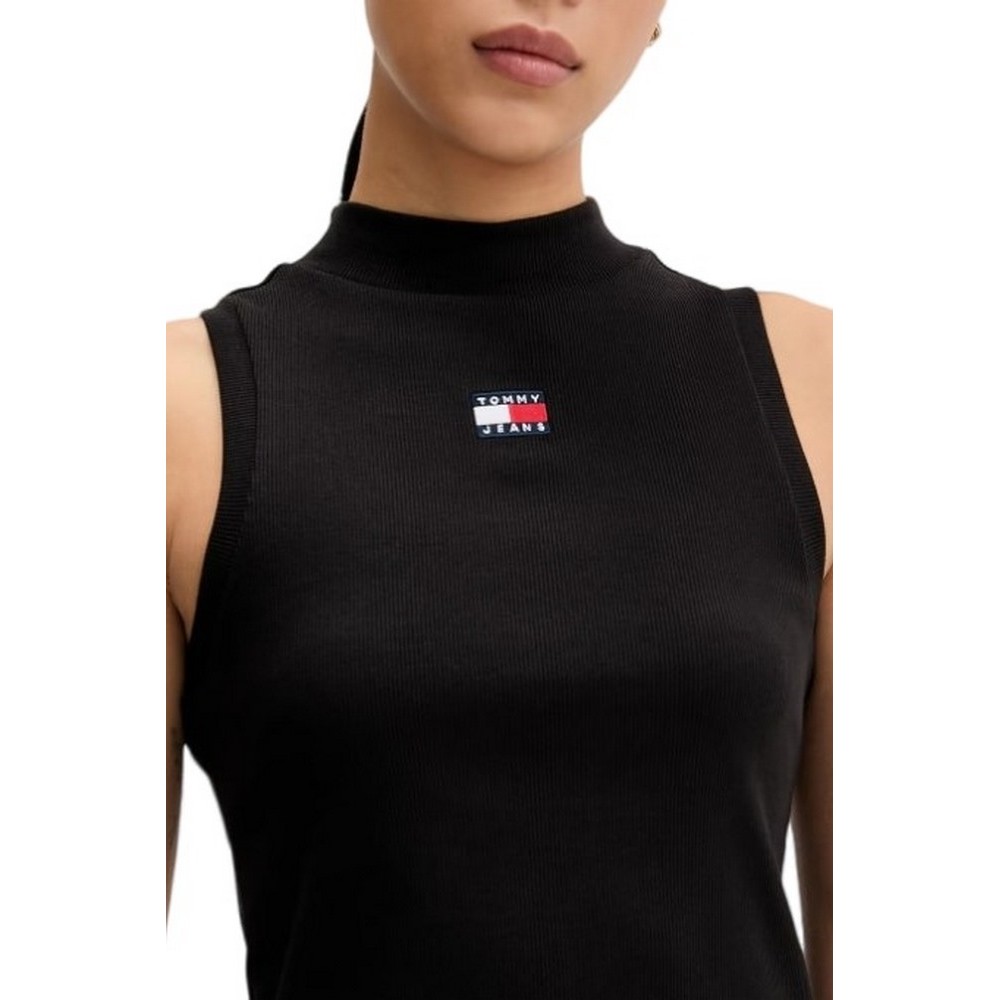 TOMMY JEANS SLIM BADGE RIB MOCK TANK ΤΟΠ ΜΠΛΟΥΖΑ ΓΥΝΑΙΚΕΙΑ BLACK