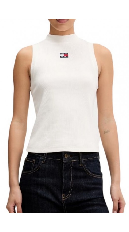 TOMMY JEANS SLIM BADGE RIB MOCK TANK ΤΟΠ ΜΠΛΟΥΖΑ ΓΥΝΑΙΚΕΙΑ OFF WHITE