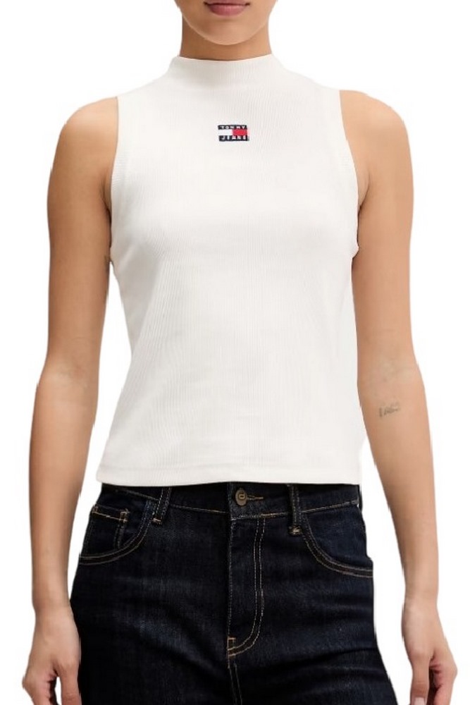 TOMMY JEANS SLIM BADGE RIB MOCK TANK ΤΟΠ ΜΠΛΟΥΖΑ ΓΥΝΑΙΚΕΙΑ OFF WHITE