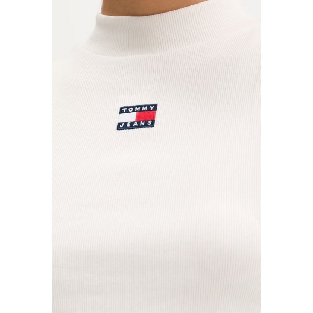 TOMMY JEANS SLIM BADGE RIB MOCK TANK ΤΟΠ ΜΠΛΟΥΖΑ ΓΥΝΑΙΚΕΙΑ OFF WHITE