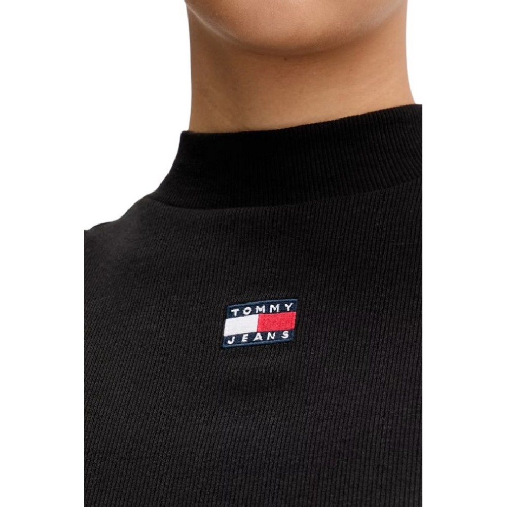 TOMMY JEANS SLIM BADGE RIB MOCK TANK ΤΟΠ ΜΠΛΟΥΖΑ ΓΥΝΑΙΚΕΙΑ BLACK