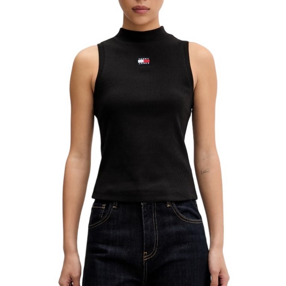 TOMMY JEANS SLIM BADGE RIB MOCK TANK ΤΟΠ ΜΠΛΟΥΖΑ ΓΥΝΑΙΚΕΙΑ BLACK