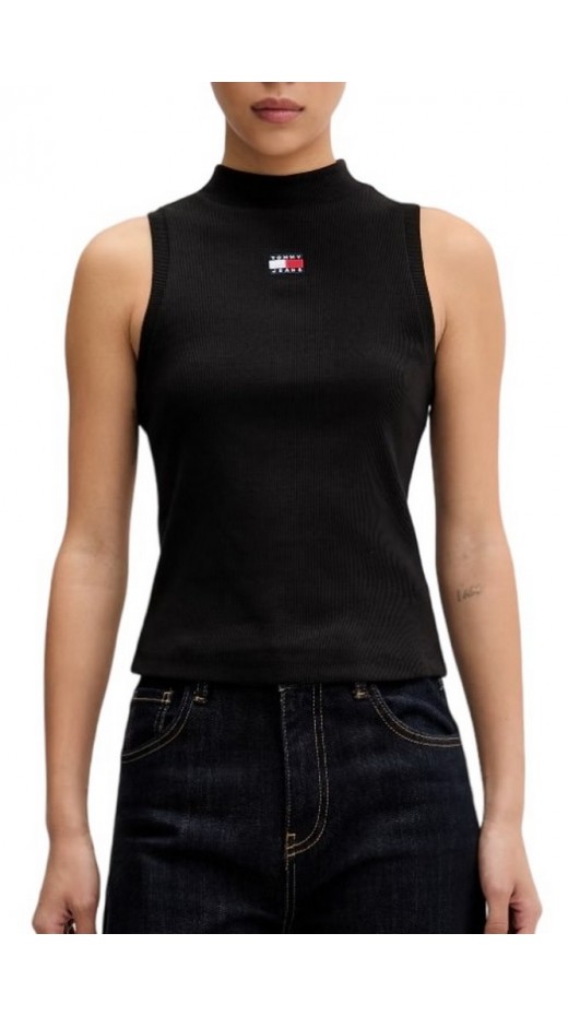 TOMMY JEANS SLIM BADGE RIB MOCK TANK ΤΟΠ ΜΠΛΟΥΖΑ ΓΥΝΑΙΚΕΙΑ BLACK