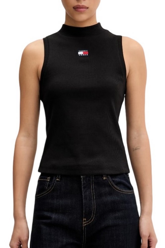 TOMMY JEANS SLIM BADGE RIB MOCK TANK ΤΟΠ ΜΠΛΟΥΖΑ ΓΥΝΑΙΚΕΙΑ BLACK