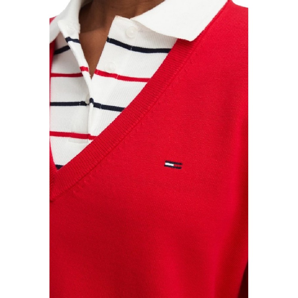 TOMMY JEANS ESSENTIAL VNECK SWEATER EXT ΠΛΕΚΤΗ ΜΠΛΟΥΖΑ ΓΥΝΑΙΚΕΙΑ RED