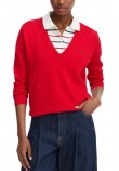 TOMMY JEANS ESSENTIAL VNECK SWEATER EXT ΠΛΕΚΤΗ ΜΠΛΟΥΖΑ ΓΥΝΑΙΚΕΙΑ RED