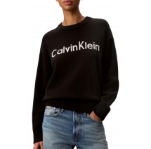 CALVIN KLEIN JEANS CONTRAST LOGO LS SWEATER ΜΠΛΟΥΖΑ ΠΛΕΚΤΗ ΓΥΝΑΙΚΕΙΑ BLACK