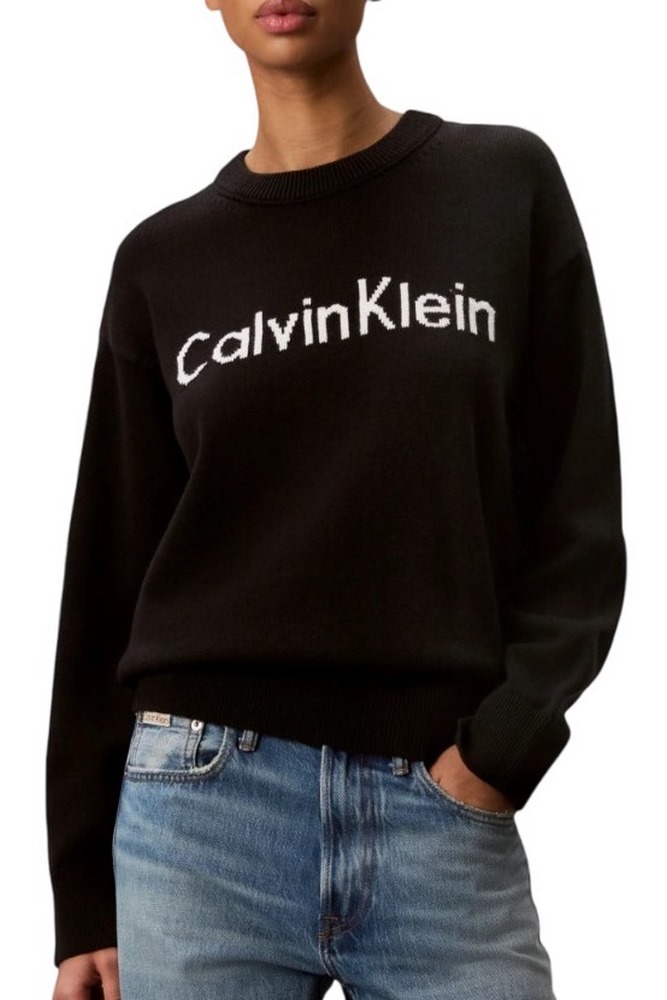 CALVIN KLEIN JEANS CONTRAST LOGO LS SWEATER ΜΠΛΟΥΖΑ ΠΛΕΚΤΗ ΓΥΝΑΙΚΕΙΑ BLACK