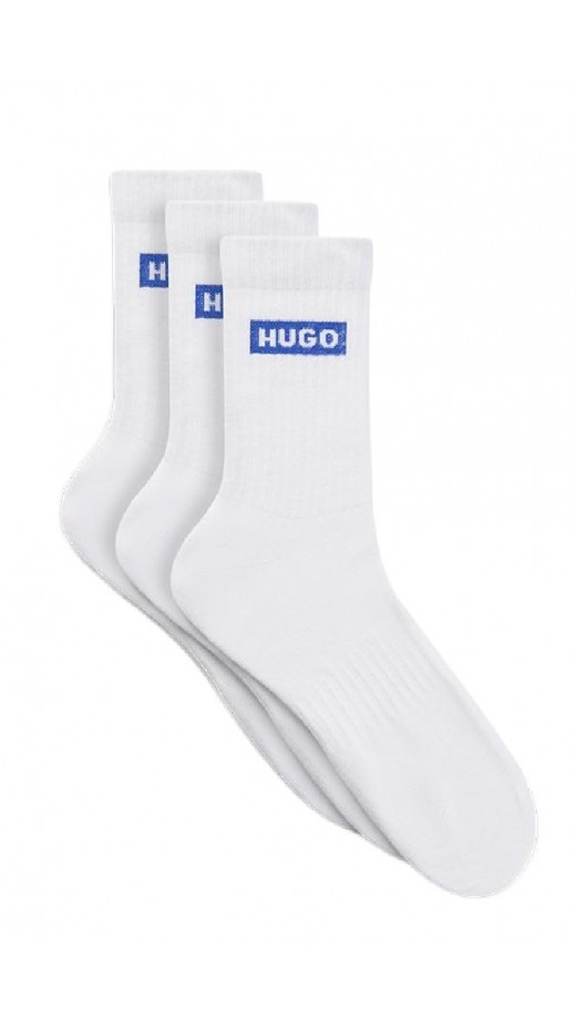 HUGO BOSS CASUAL SOCKS 3P QS BLUE LOGO CC ΚΑΛΤΣΕΣ ΑΝΔΡΙΚΕΣ WHITE