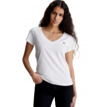 CALVIN KLEIN JEANS EMBROIDERY STRETCH V-NECK T-SHIRT ΓΥΝΑΙΚΕΙΟ WHITE