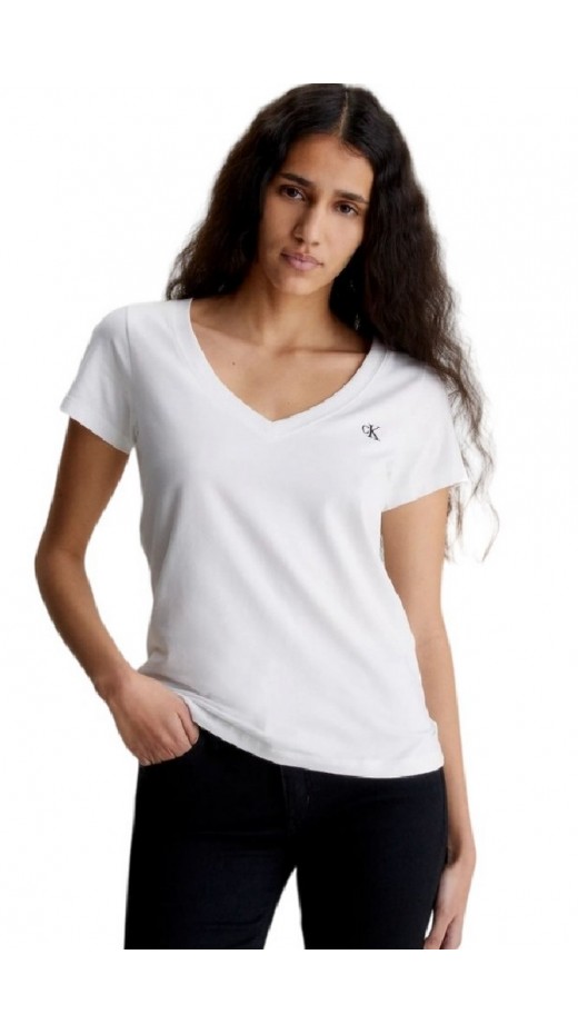 CALVIN KLEIN JEANS EMBROIDERY STRETCH V-NECK T-SHIRT ΜΠΛΟΥΖΑ ΓΥΝΑΙΚΕΙΑ WHITE