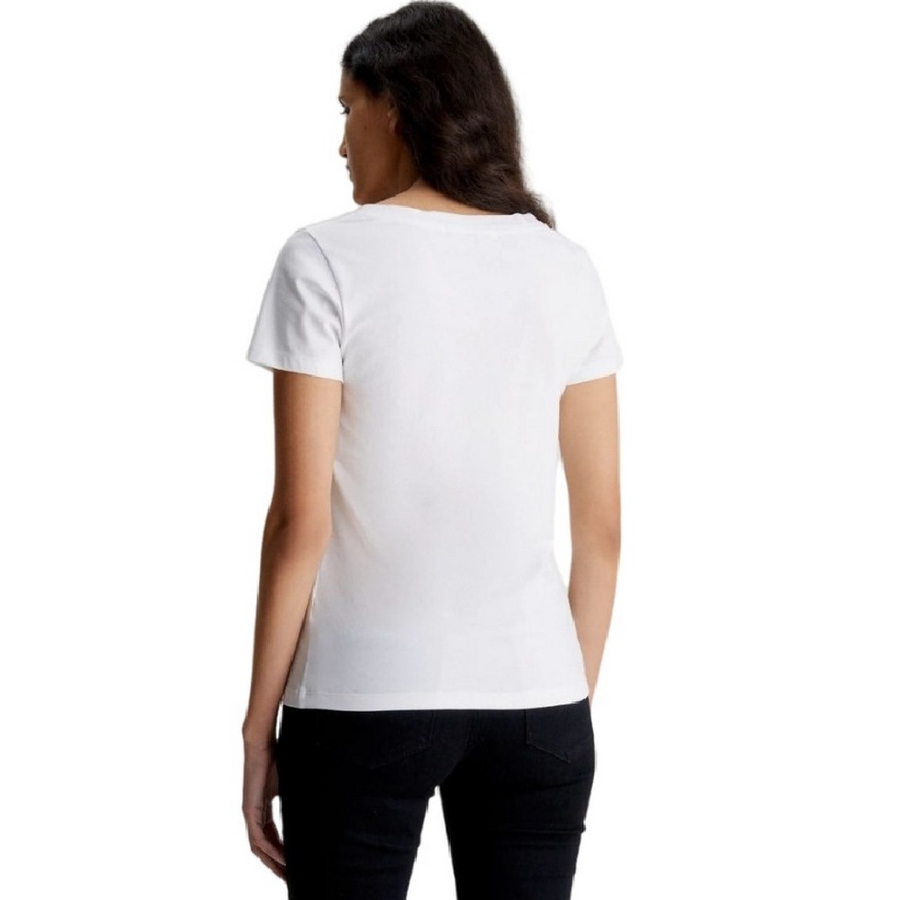 CALVIN KLEIN JEANS EMBROIDERY STRETCH V-NECK T-SHIRT ΓΥΝΑΙΚΕΙΟ WHITE