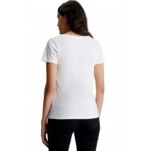 CALVIN KLEIN JEANS EMBROIDERY STRETCH V-NECK T-SHIRT ΓΥΝΑΙΚΕΙΟ WHITE