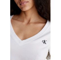 CALVIN KLEIN JEANS EMBROIDERY STRETCH V-NECK T-SHIRT ΓΥΝΑΙΚΕΙΟ WHITE