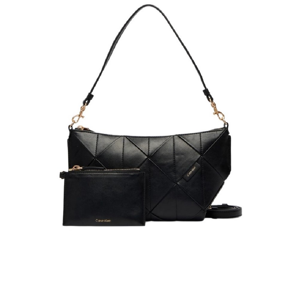CALVIN KLEIN WOVEN SHOULDER BAG ΤΣΑΝΤΑ ΓΥΝΑΙΚΕΙΑ BLACK