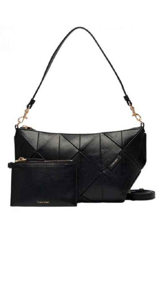 CALVIN KLEIN WOVEN SHOULDER BAG ΤΣΑΝΤΑ ΓΥΝΑΙΚΕΙΑ BLACK