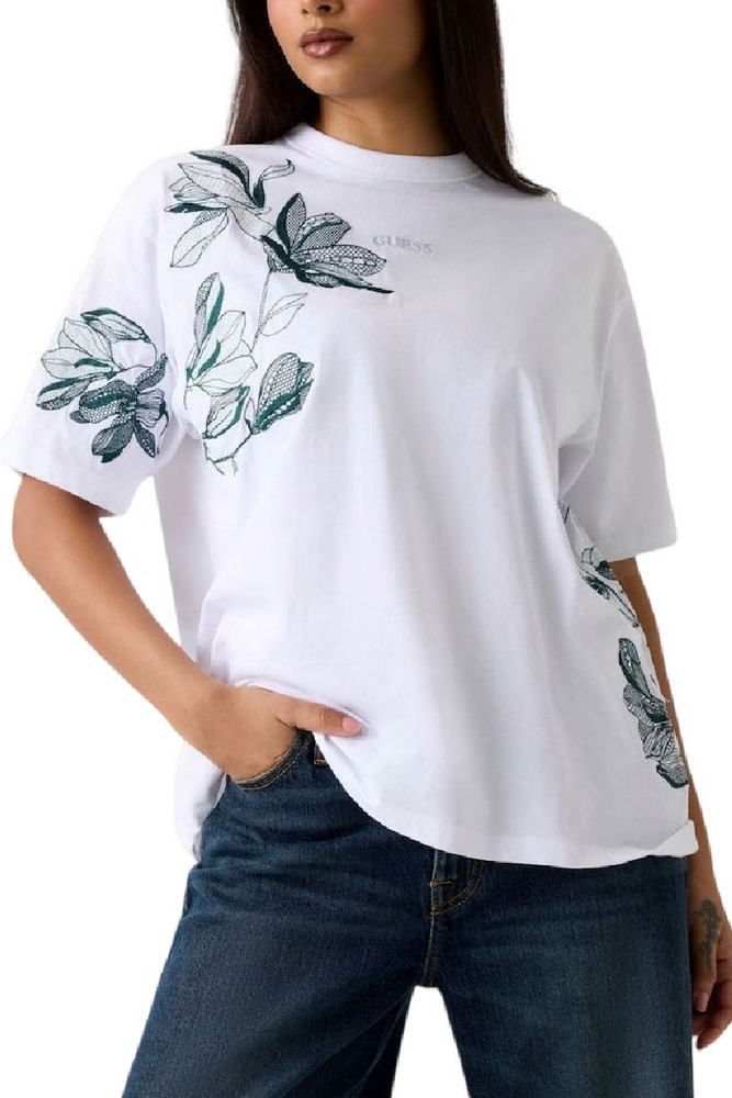 GUESS CN BOTANICAL TEE T-SHIRT  ΜΠΛΟΥΖΑ ΓΥΝΑΙΚΕΙΑ WHITE