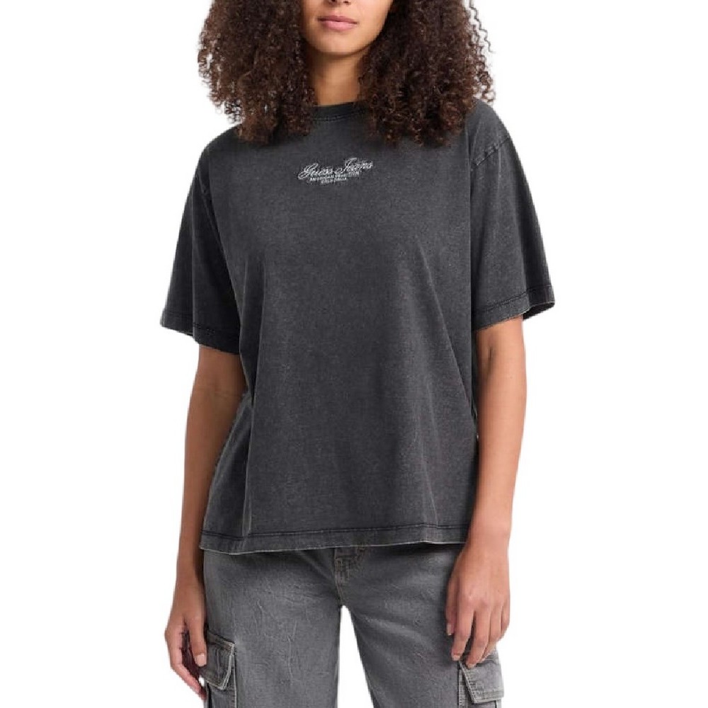 GUESS JEANS CN SS OS EMB SCRIPT TEE T-SHIRT ΜΠΛΟΥΖΑ ΓΥΝΑΙΚΕΙΑ BLACK