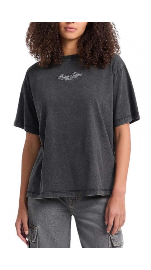 GUESS JEANS CN SS OS EMB SCRIPT TEE T-SHIRT ΜΠΛΟΥΖΑ ΓΥΝΑΙΚΕΙΑ BLACK