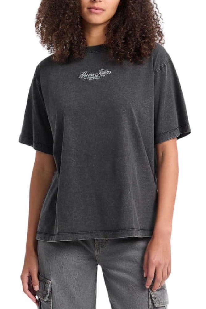 GUESS JEANS CN SS OS EMB SCRIPT TEE T-SHIRT ΜΠΛΟΥΖΑ ΓΥΝΑΙΚΕΙΑ BLACK