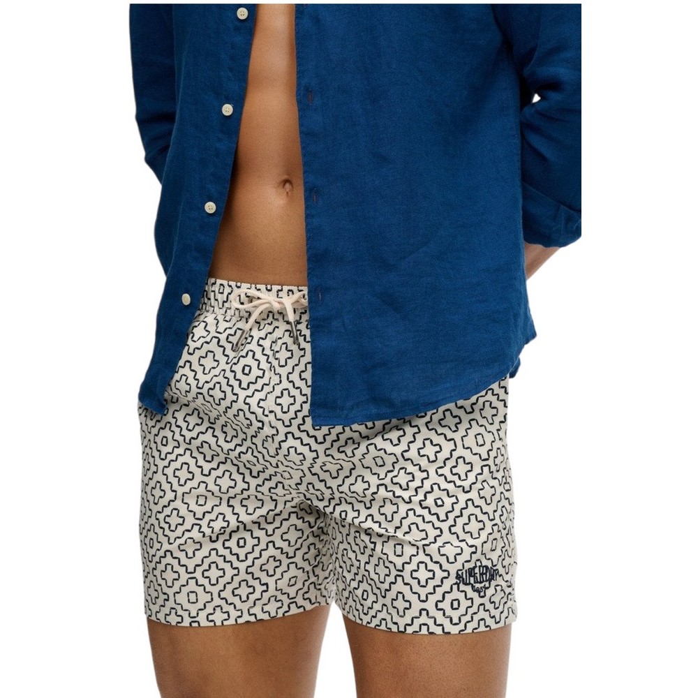 SUPERDRY D3 STUD PREMIUM PRINTED 15 SWIM SHORT ΜΑΓΙΟ ΑΝΔΡΙΚΟ OFF WHITE