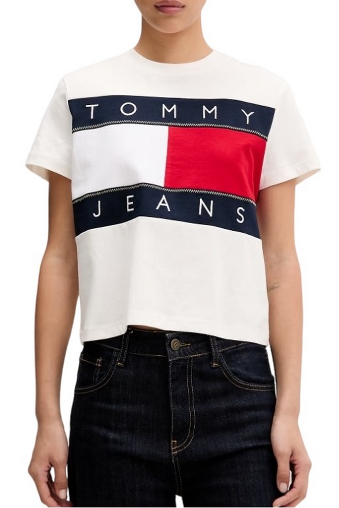 TOMMY JEANS REG FLAG EXT T-SHIRT ΜΠΛΟΥΖΑ ΓΥΝΑΙΚΕΙΑ OFF WHITE
