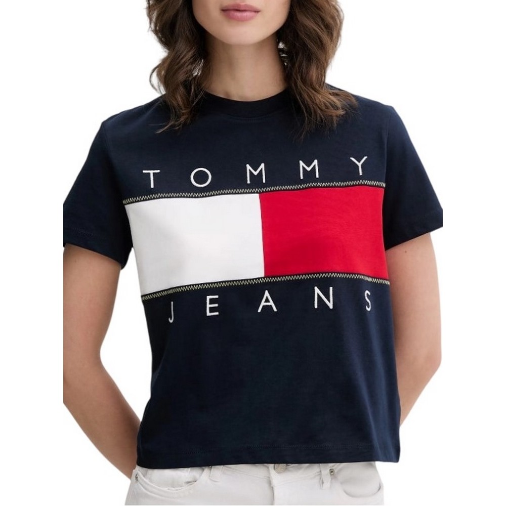 TOMMY JEANS REG FLAG EXT T-SHIRT ΜΠΛΟΥΖΑ ΓΥΝΑΙΚΕΙΑ NAVY