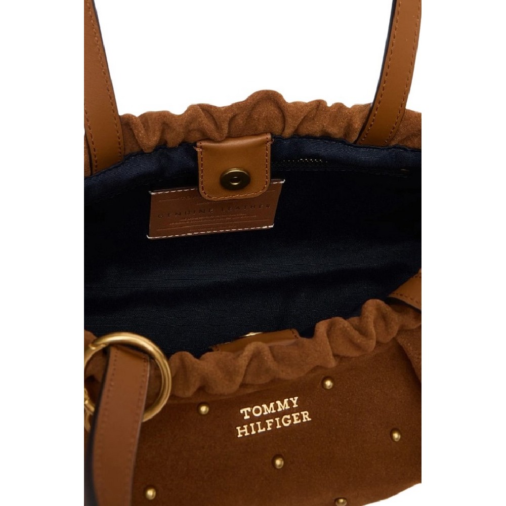 TOMMY HILFIGER SOFT LEATHER SHOULD SUE STUDS ΤΣΑΝΤΑ ΓΥΝΑΙΚΕΙΑ BROWN