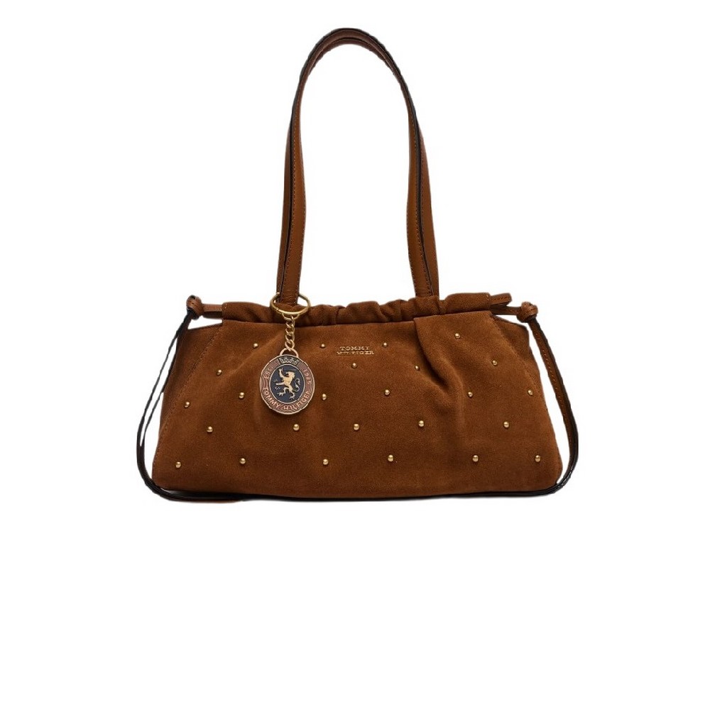 TOMMY HILFIGER SOFT LEATHER SHOULD SUE STUDS ΤΣΑΝΤΑ ΓΥΝΑΙΚΕΙΑ BROWN