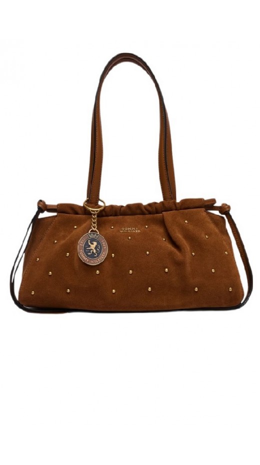 TOMMY HILFIGER SOFT LEATHER SHOULD SUE STUDS ΤΣΑΝΤΑ ΓΥΝΑΙΚΕΙΑ BROWN