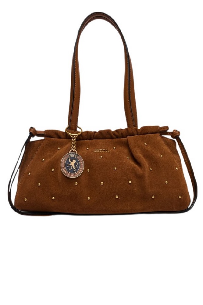 TOMMY HILFIGER SOFT LEATHER SHOULD SUE STUDS ΤΣΑΝΤΑ ΓΥΝΑΙΚΕΙΑ BROWN