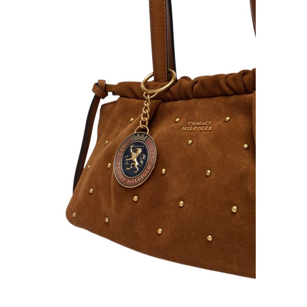 TOMMY HILFIGER SOFT LEATHER SHOULD SUE STUDS ΤΣΑΝΤΑ ΓΥΝΑΙΚΕΙΑ BROWN