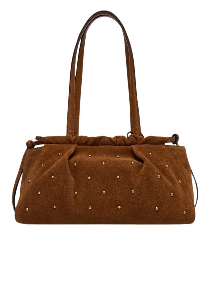 TOMMY HILFIGER SOFT LEATHER SHOULD SUE STUDS ΤΣΑΝΤΑ ΓΥΝΑΙΚΕΙΑ BROWN