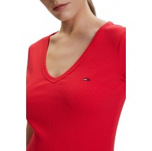 TOMMY JEANS SLIM ESSENTIAL RIB V SS T-SHIRT ΜΠΛΟΥΖΑ ΓΥΝΑΙΚΕΙΑ RED