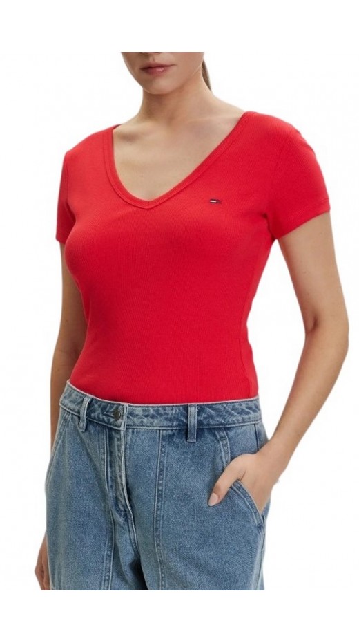 TOMMY JEANS SLIM ESSENTIAL RIB V SS T-SHIRT ΜΠΛΟΥΖΑ ΓΥΝΑΙΚΕΙΑ RED