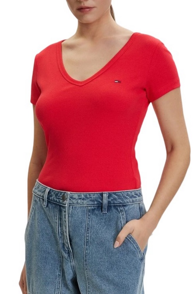 TOMMY JEANS SLIM ESSENTIAL RIB V SS T-SHIRT ΜΠΛΟΥΖΑ ΓΥΝΑΙΚΕΙΑ RED
