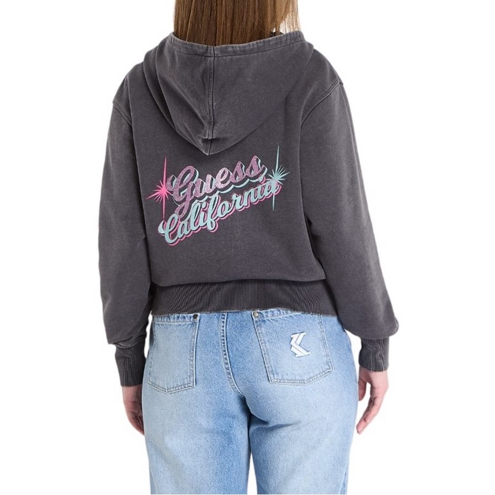 GUESS HOODED CALIFORNIA SWEATSHIRT ΖΑΚΕΤΑ ΦΟΥΤΕΡ ΓΥΝΑΙΚΕΙΑ WASHED BLACK