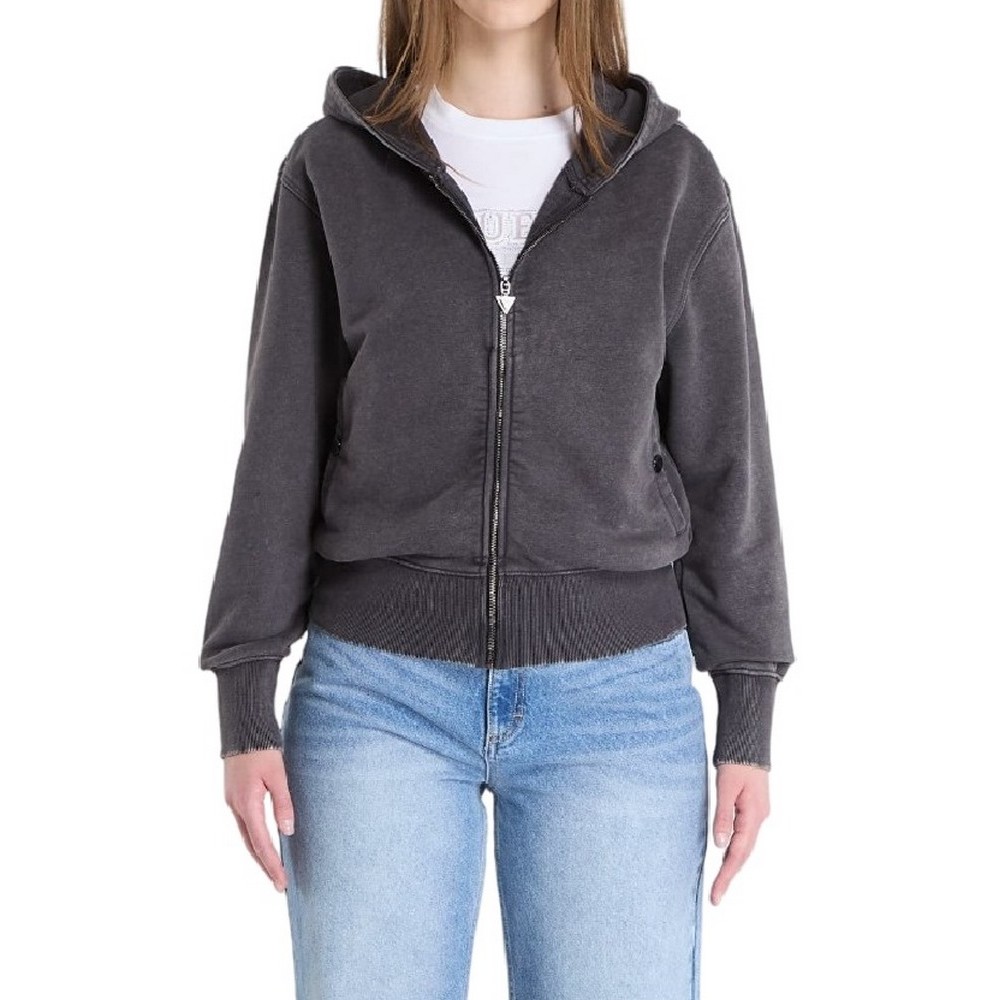 GUESS HOODED CALIFORNIA SWEATSHIRT ΖΑΚΕΤΑ ΦΟΥΤΕΡ ΓΥΝΑΙΚΕΙΑ WASHED BLACK