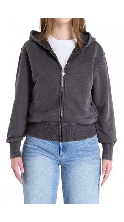 GUESS HOODED CALIFORNIA SWEATSHIRT ΖΑΚΕΤΑ ΦΟΥΤΕΡ ΓΥΝΑΙΚΕΙΑ WASHED BLACK