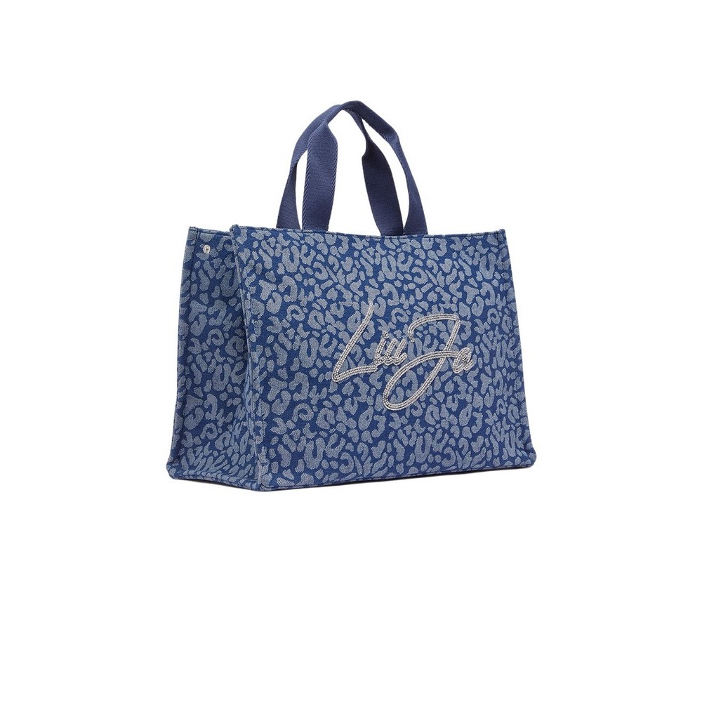 LIU JO SOFT TOTE DENIM ANIMALIER ΤΣΑΝΤΑ ΓΥΝΑΙΚΕΙΑ BLUΕ DENIM