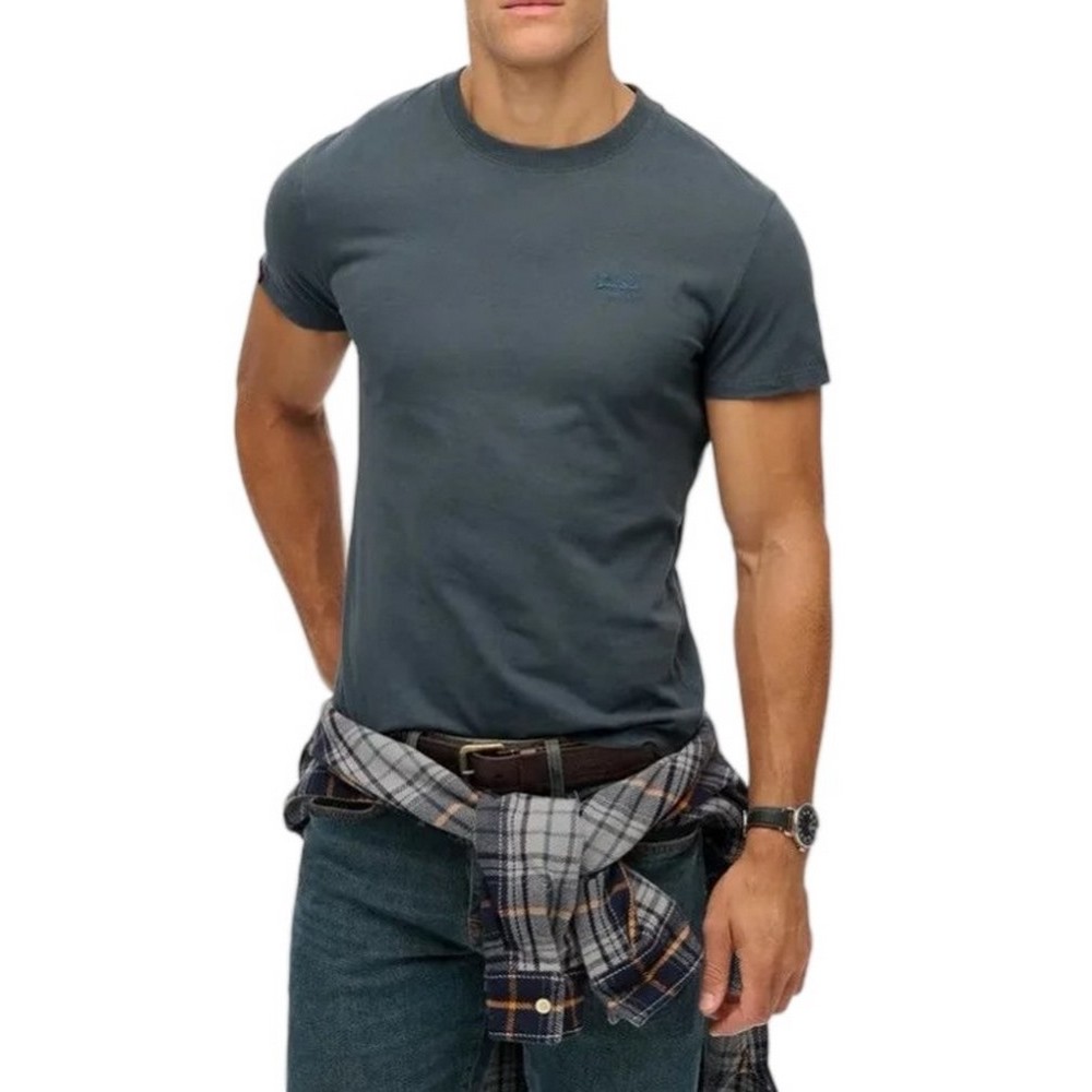 SUPERDRY D1 ESSENTIAL LOGO EMB T-SHIRT ΜΠΛΟΥΖΑ ΑΝΔΡΙΚΗ BLUE GREY