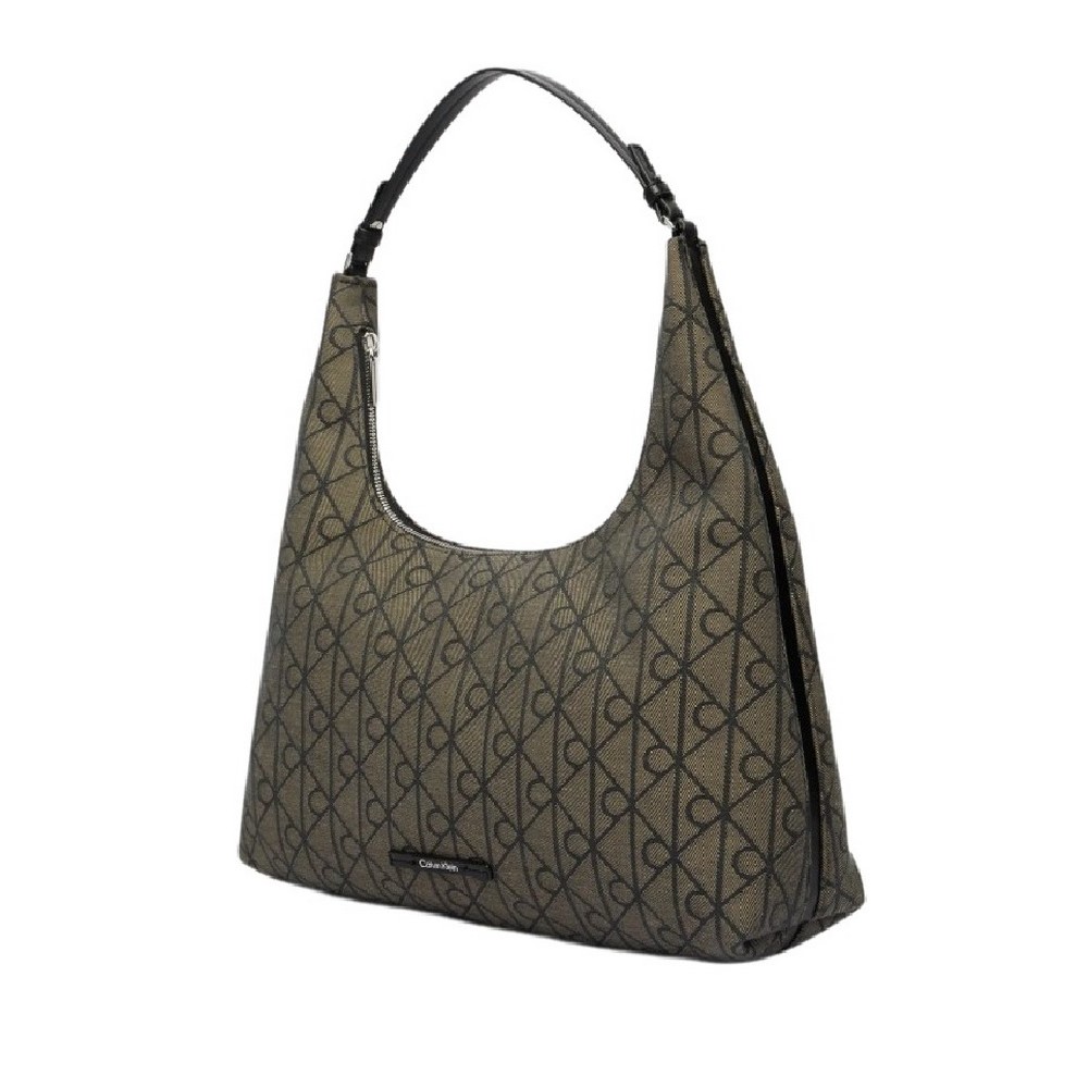 CALVIN KLEIN EMBLEM JACQUARD SHOULDER BAG ΤΣΑΝΤΑ ΓΥΝΑΙΚΕΙΑ BLACK/BROWN