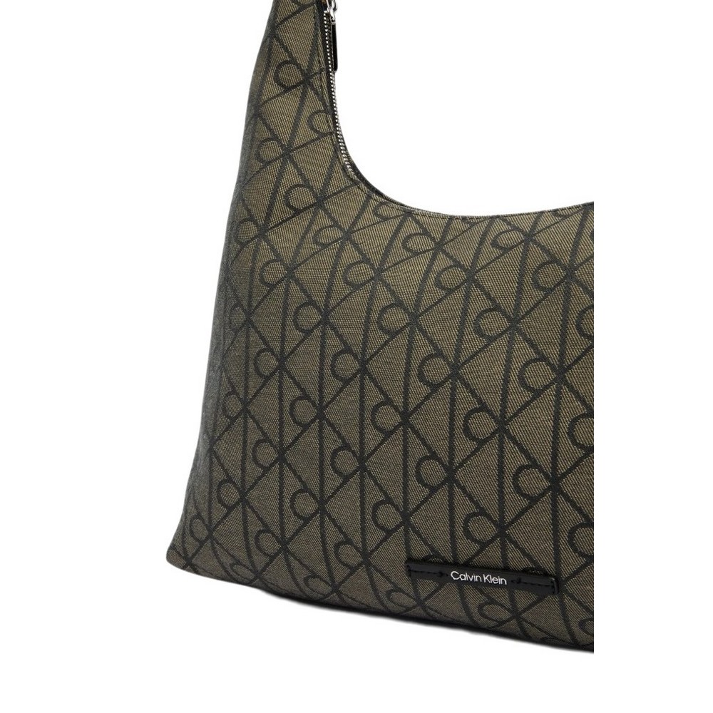 CALVIN KLEIN EMBLEM JACQUARD SHOULDER BAG ΤΣΑΝΤΑ ΓΥΝΑΙΚΕΙΑ BLACK/BROWN
