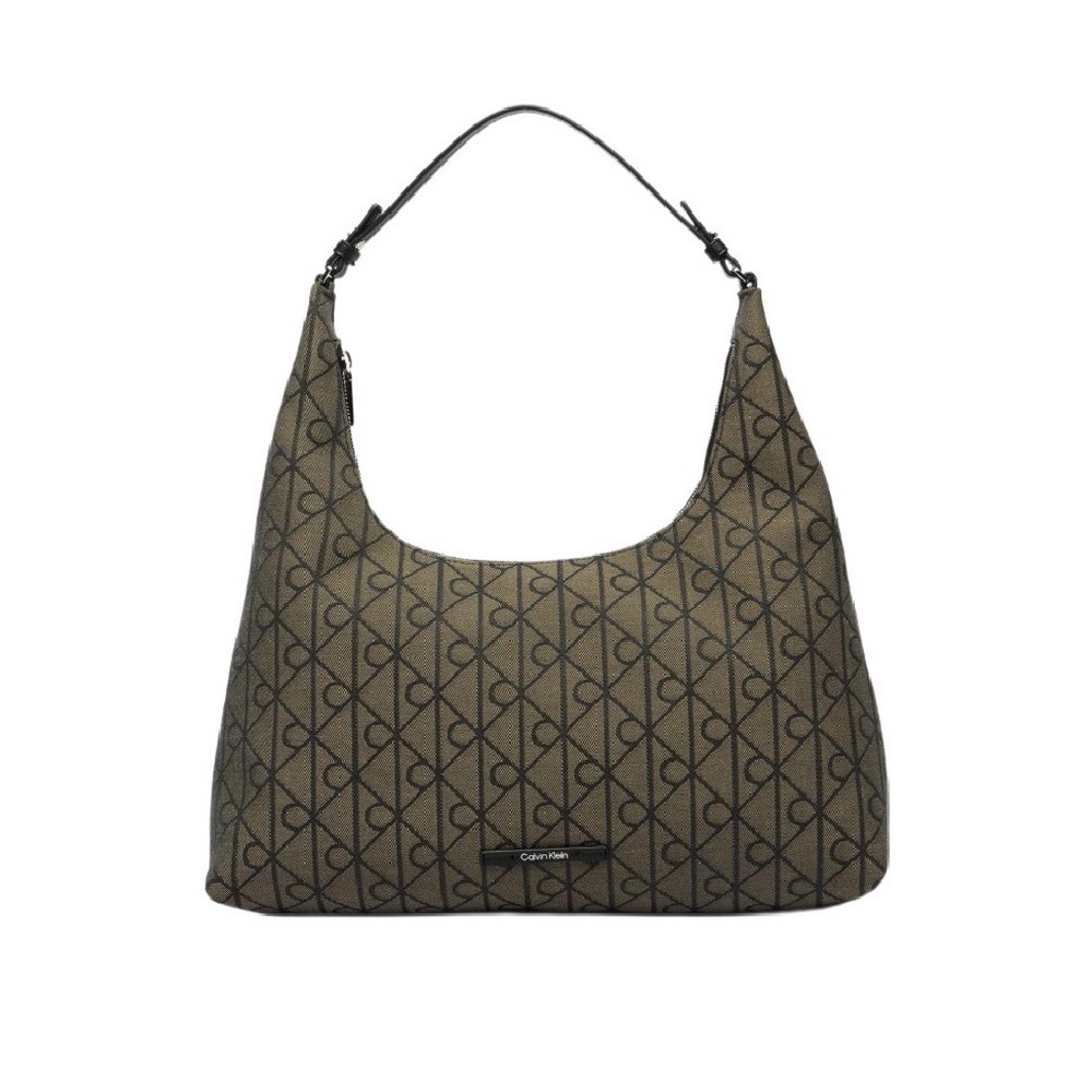 CALVIN KLEIN EMBLEM JACQUARD SHOULDER BAG ΤΣΑΝΤΑ ΓΥΝΑΙΚΕΙΑ BLACK/BROWN
