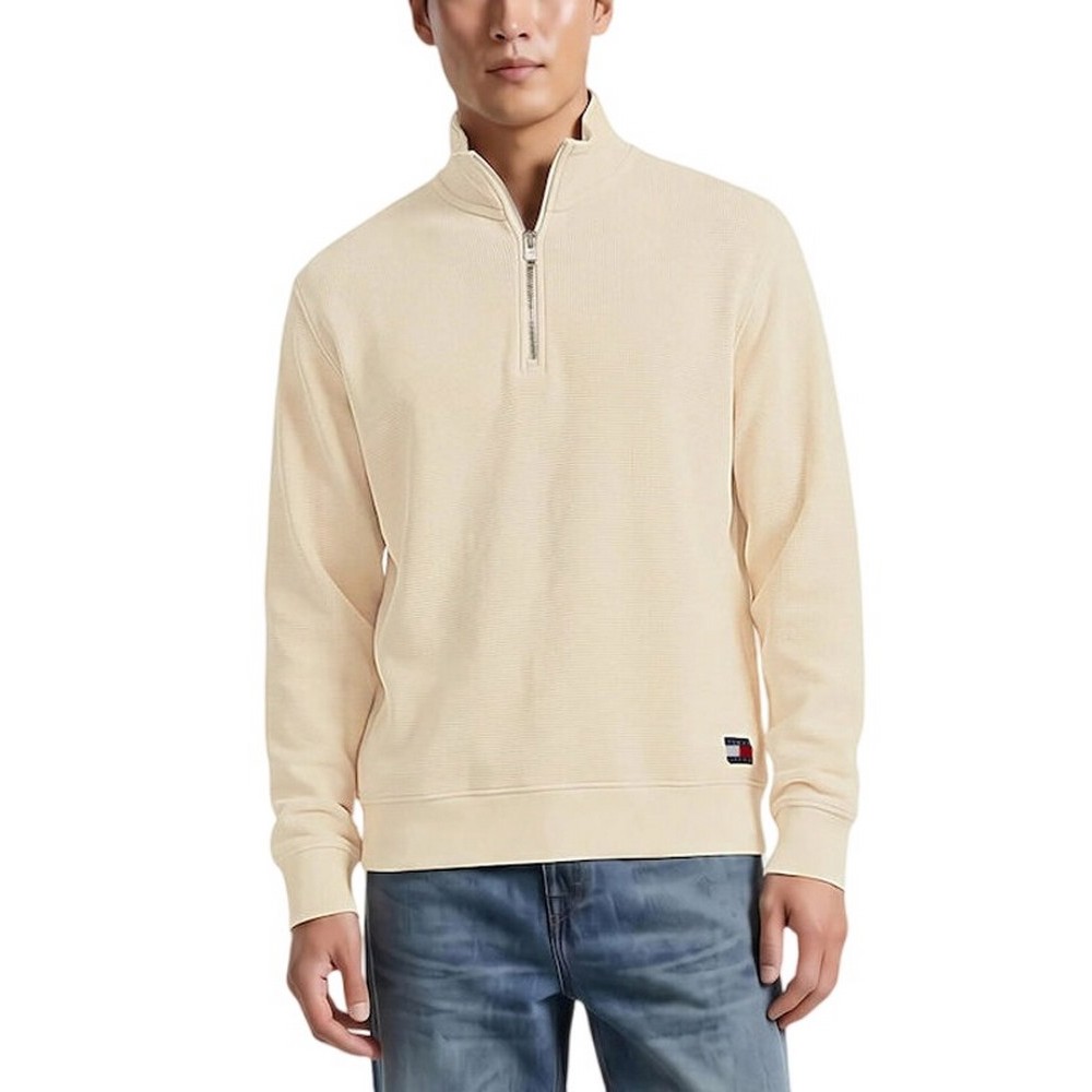 TOMMY JEANS RLX WASHED WAFFLE QZ EXT ΦΟΥΤΕΡ ΜΠΛΟΥΖΑ ΑΝΔΡΙΚΗ CREAMY WHITE