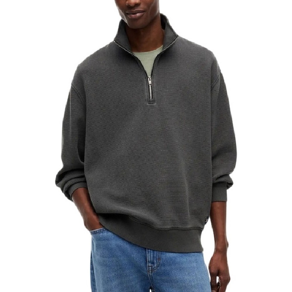 TOMMY JEANS RLX WASHED WAFFLE QZ EXT ΦΟΥΤΕΡ ΜΠΛΟΥΖΑ ΑΝΔΡΙΚΗ WASHED BLACK