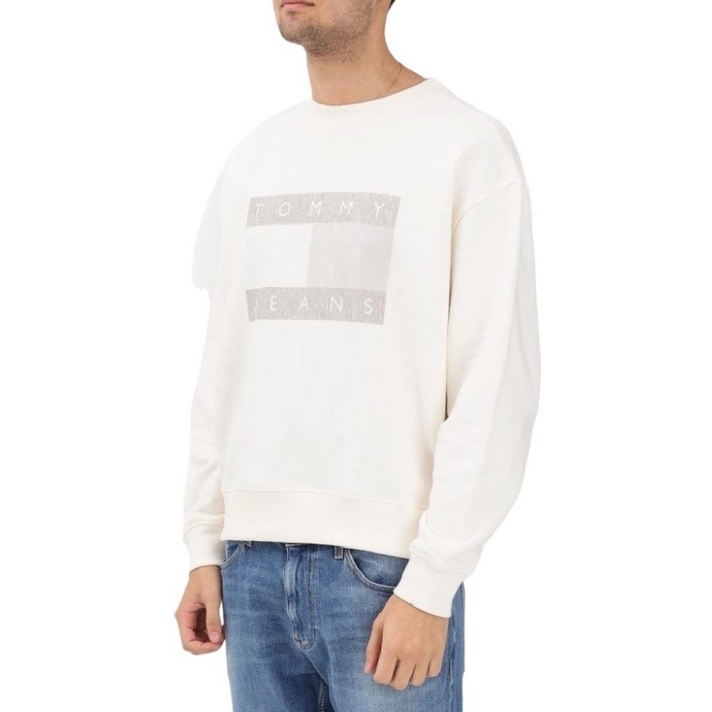 TOMMY JEANS 90S DISTRESSED FLAG CREW ΦΟΥΤΕΡ ΜΠΛΟΥΖΑ ΑΝΔΡΙΚΗ OFF WHITE