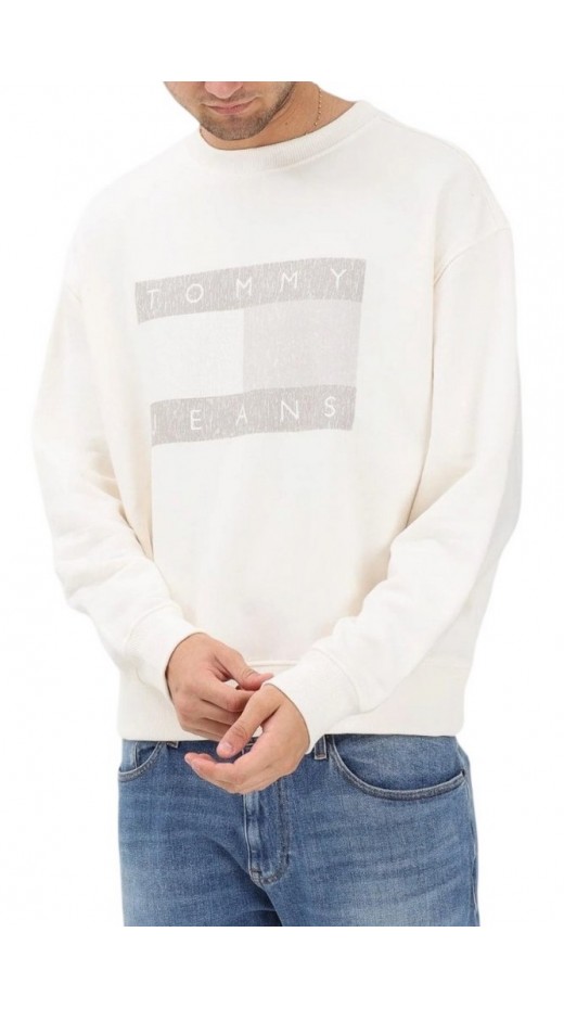 TOMMY JEANS 90S DISTRESSED FLAG CREW ΦΟΥΤΕΡ ΜΠΛΟΥΖΑ ΑΝΔΡΙΚΗ OFF WHITE