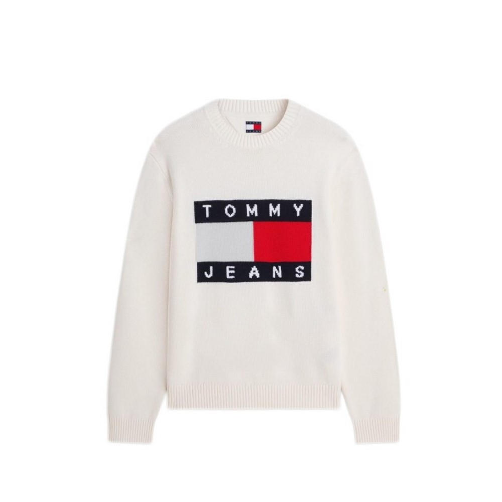 TOMMY JEANS REG FLAG SWEATER CNCK ΠΛΕΚΤΗ ΜΠΛΟΥΖΑ ΑΝΔΡΙΚΗ OFF WHITE