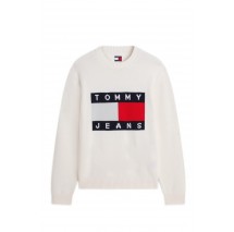 TOMMY JEANS REG FLAG SWEATER CNCK ΠΛΕΚΤΗ ΜΠΛΟΥΖΑ ΑΝΔΡΙΚΗ OFF WHITE